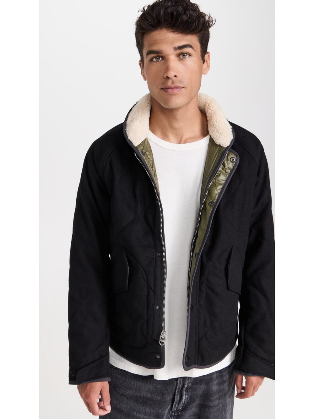 Rag & Bone Men's Heywood Liner Quilted Jacket Black XS $697 MSRP MBW23F2386BEML